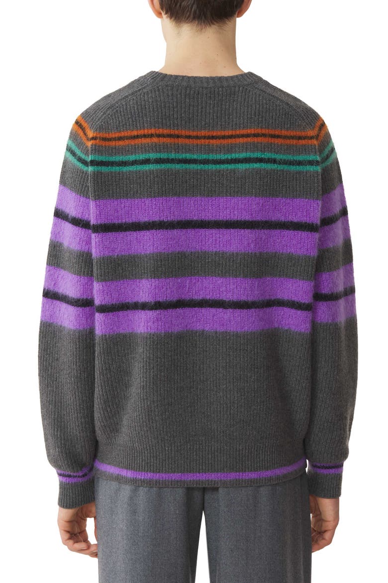 Striped Sweater In Wool And Cashmere, Alternate, color, Charcoal