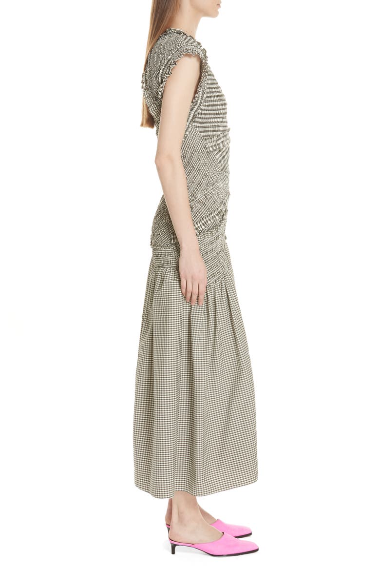 Gathered Gingham Drop Waist Dress, Alternate, color, SAGE OFF WHITE
