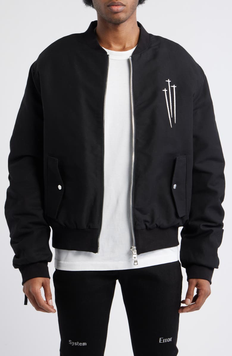 RtA Kayden Zip Detail Cotton Bomber Jacket, Main, color, Black