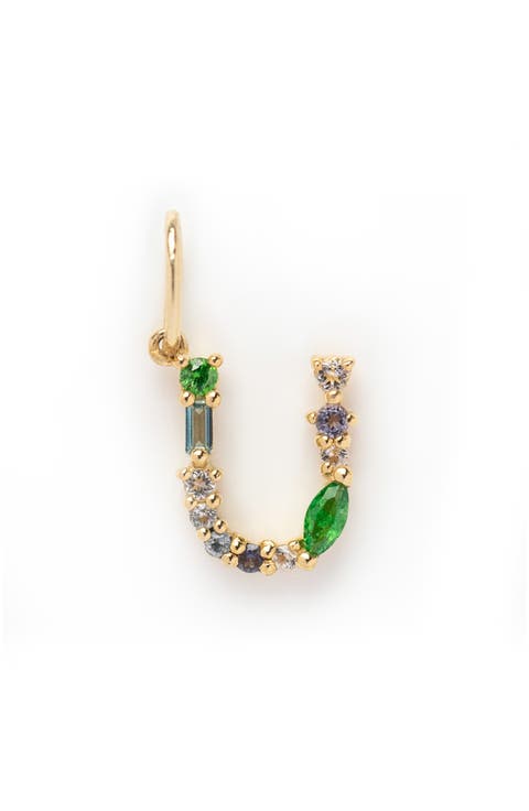 Solid 9K Gold & Semiprecious Stone Initial Charm
