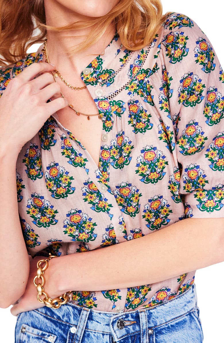 Boden Yoke Stitch Linen Top, Alternate, color, 