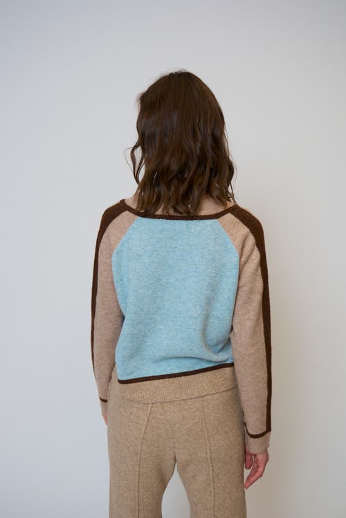 Central Park West Ash Color Blocked V-neck In Blue