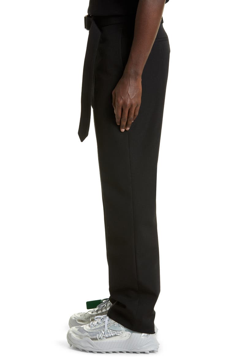 Belted Wool Slim Pants, Alternate, color, BLACK