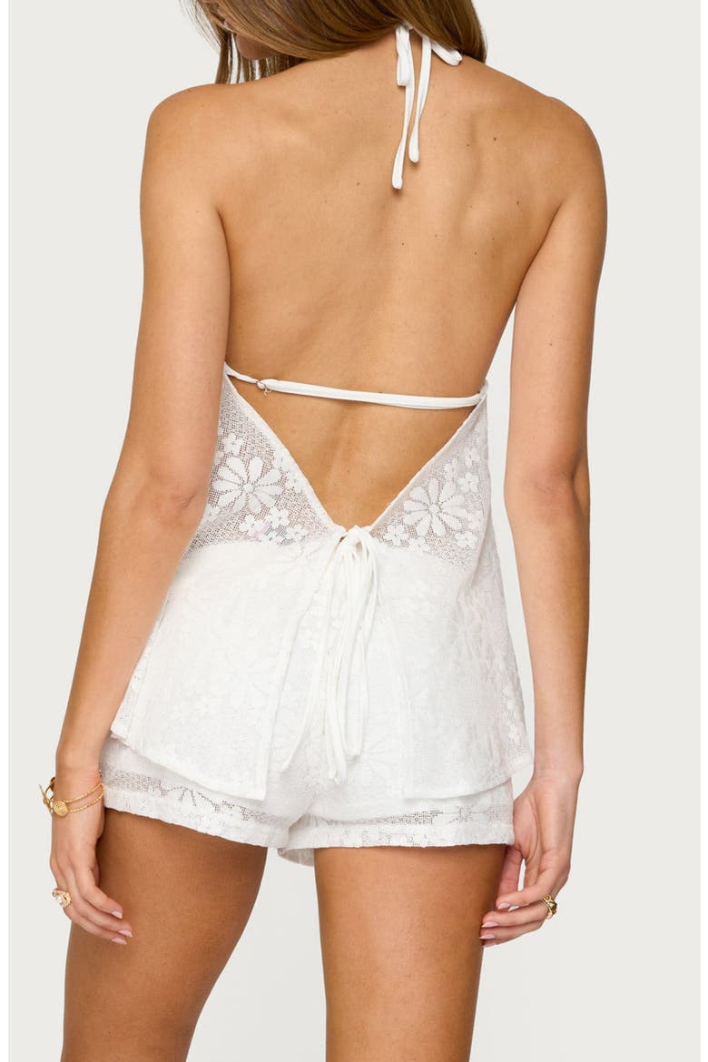 Arlie Tie Front Floral Lace Halter Top, Alternate, color, WHITE