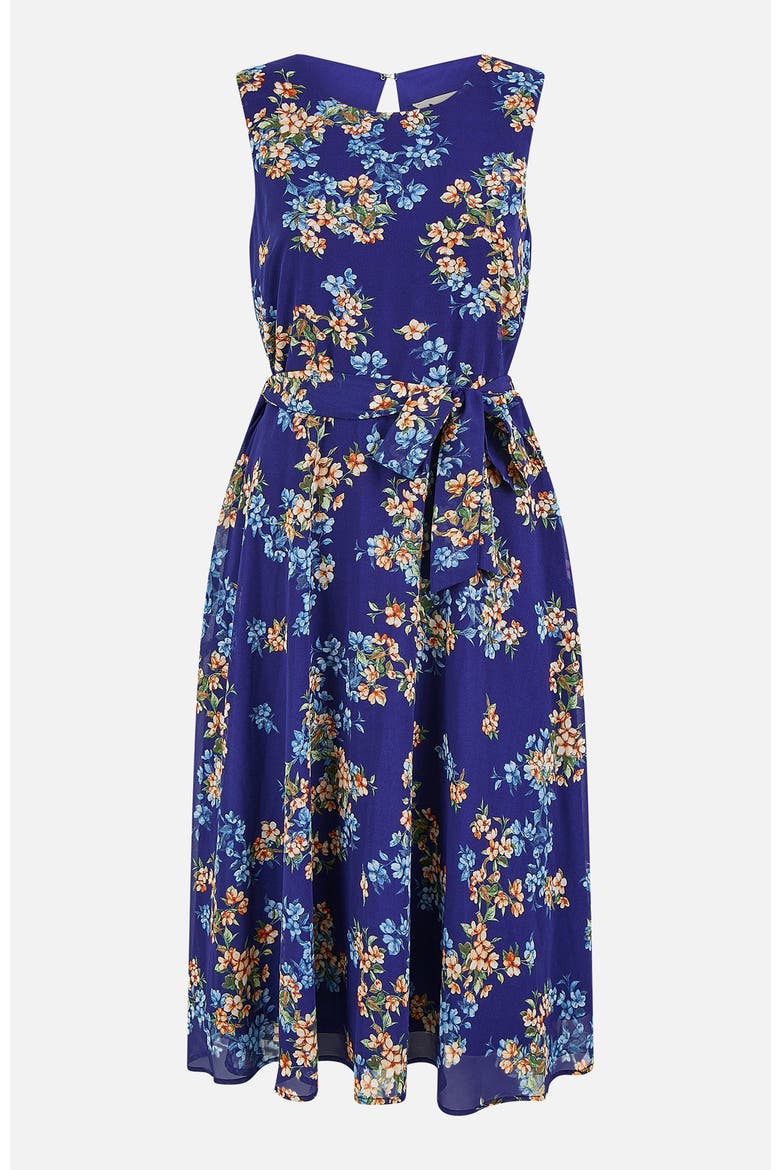 Floral Skater Sleeveless Midi Dress, Alternate, color, Blue