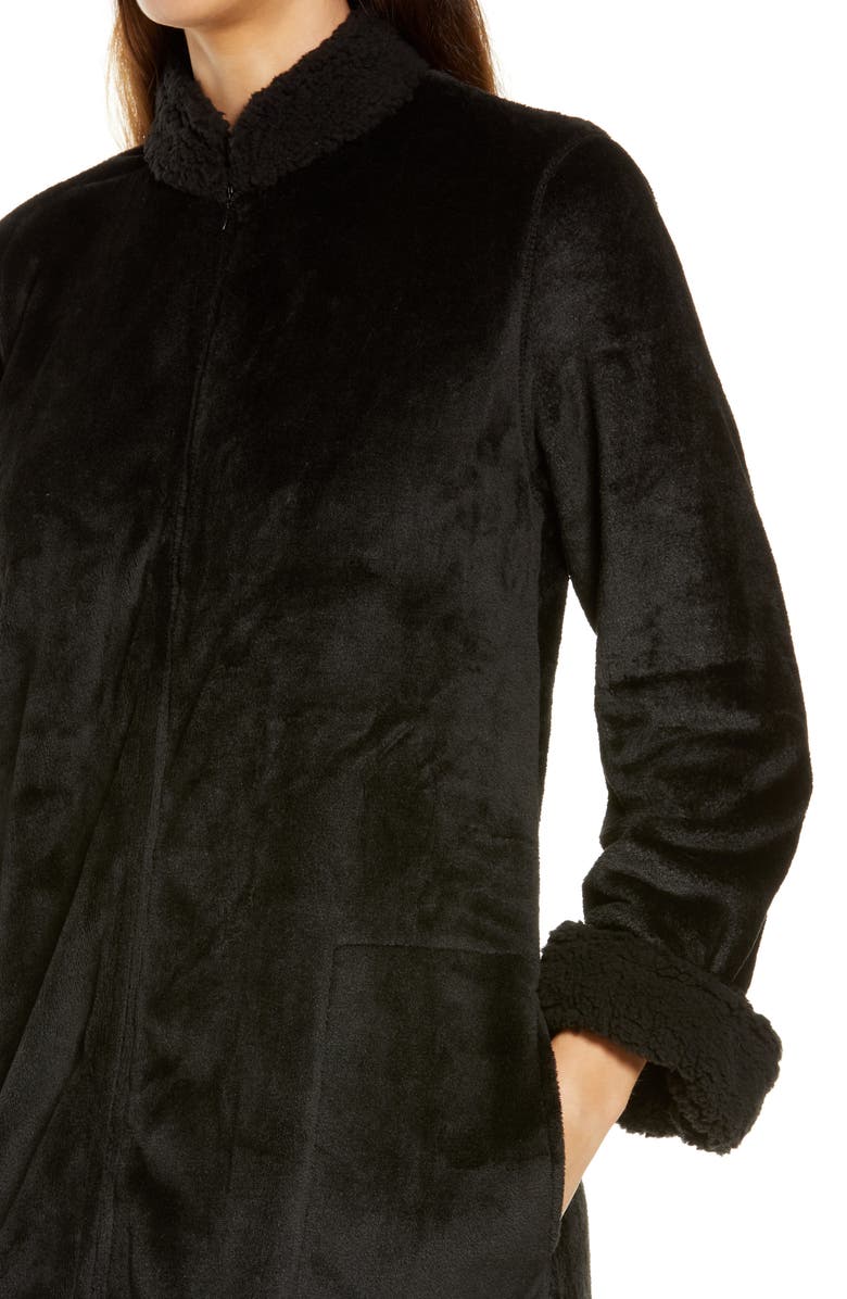 Natori Faux Shearling Trim Velour Caftan, Alternate, color, 