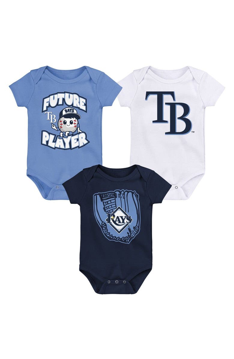 Outerstuff Newborn & Infant Light Blue/Navy/White Tampa Bay Rays Minor League Player Three-Pack Bodysuit Set, Main, color, Light Blue