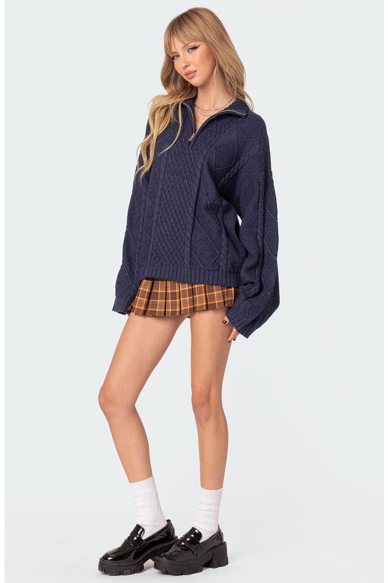 Oversize Cable Stitch Quarter Zip Sweater, Alternate, color, NAVY