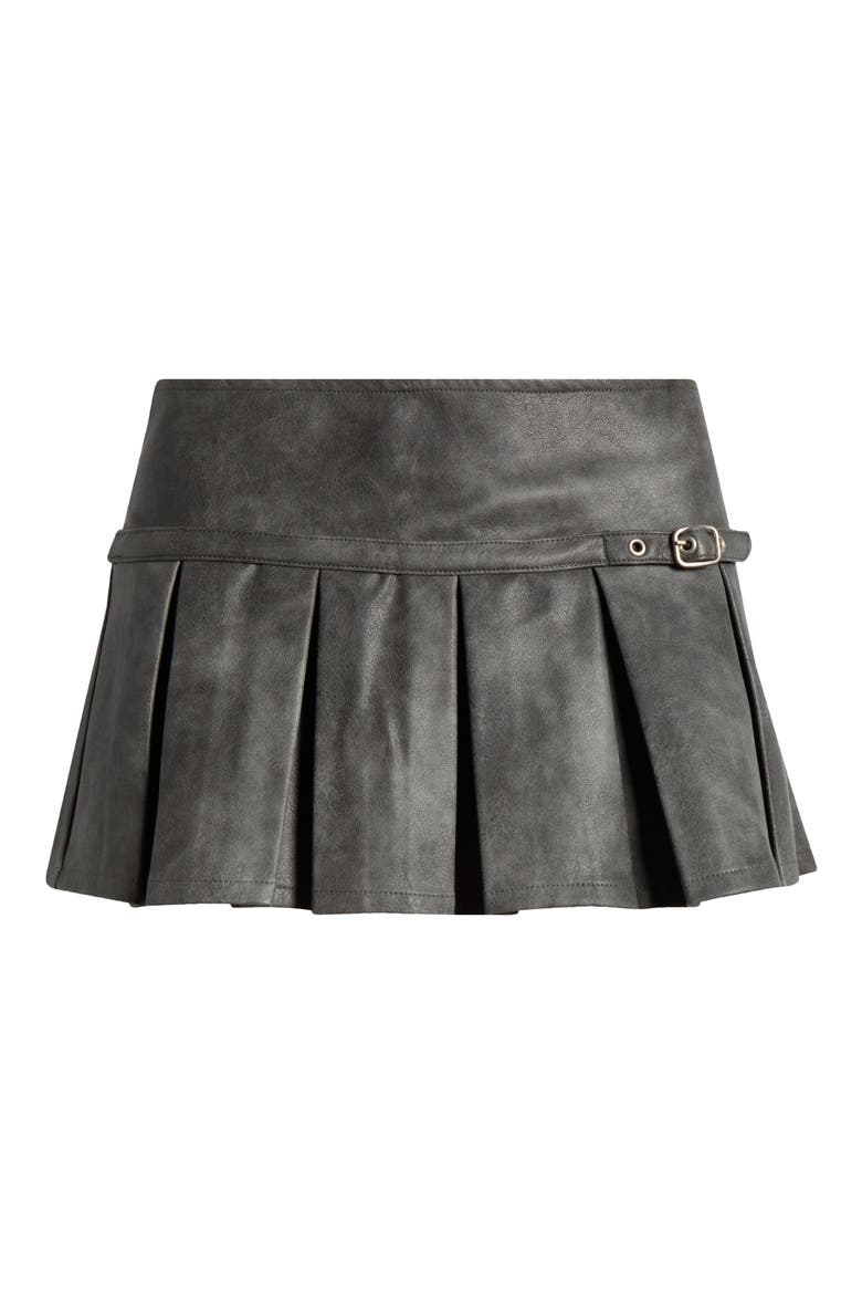 Billi Belted Pleated Faux Leather Miniskort, Alternate, color, DARK-GRAY