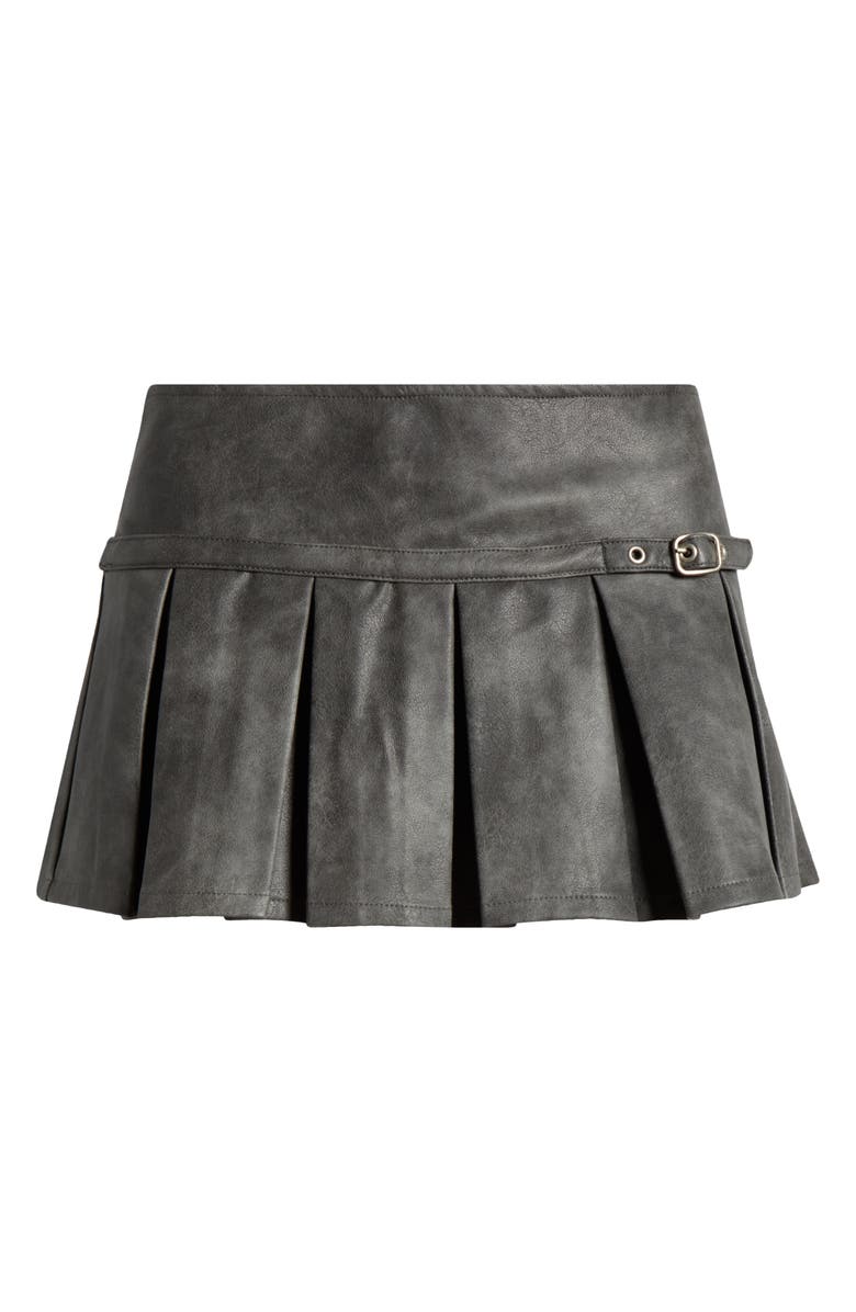EDIKTED Billi Belted Pleated Faux Leather Miniskort, Alternate, color, Dark-Gray