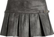 EDIKTED Billi Belted Pleated Faux Leather Miniskort