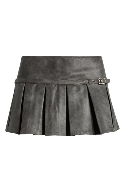 Edikted Billi Belted Pleated Faux Leather Miniskort In Dark-gray