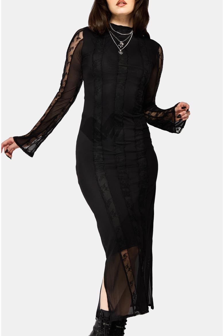 Shesha Mesh Floral Midi Dress, Alternate, color, Black