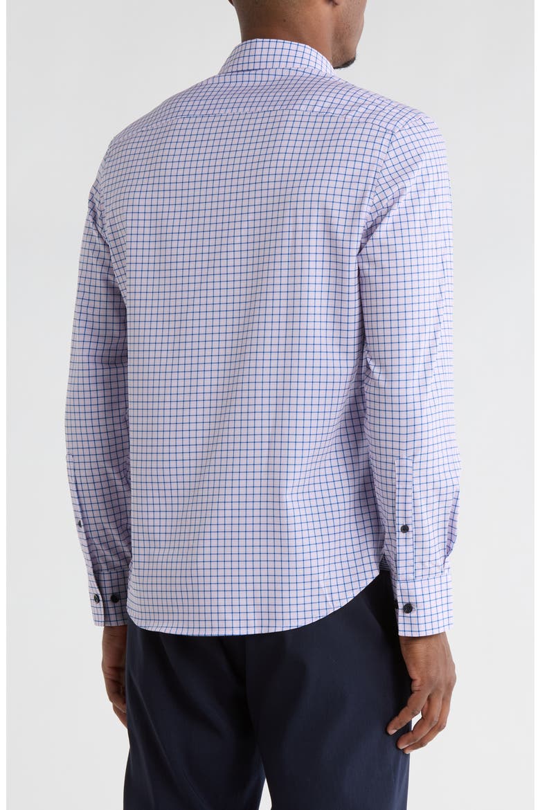 Grid Print Stretch Dress Shirt, Alternate, color, NAVY/ CORAL