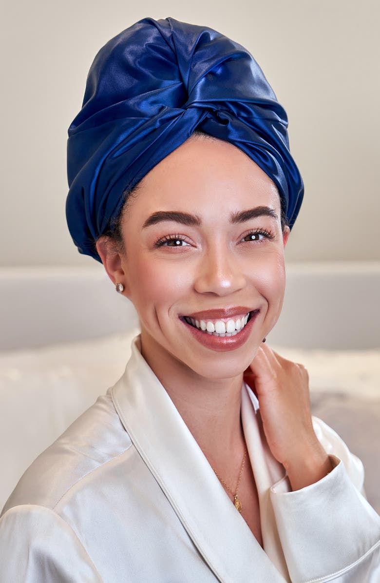 BLISSY Mulberry Silk Hair Bonnet, Alternate, color, Navy