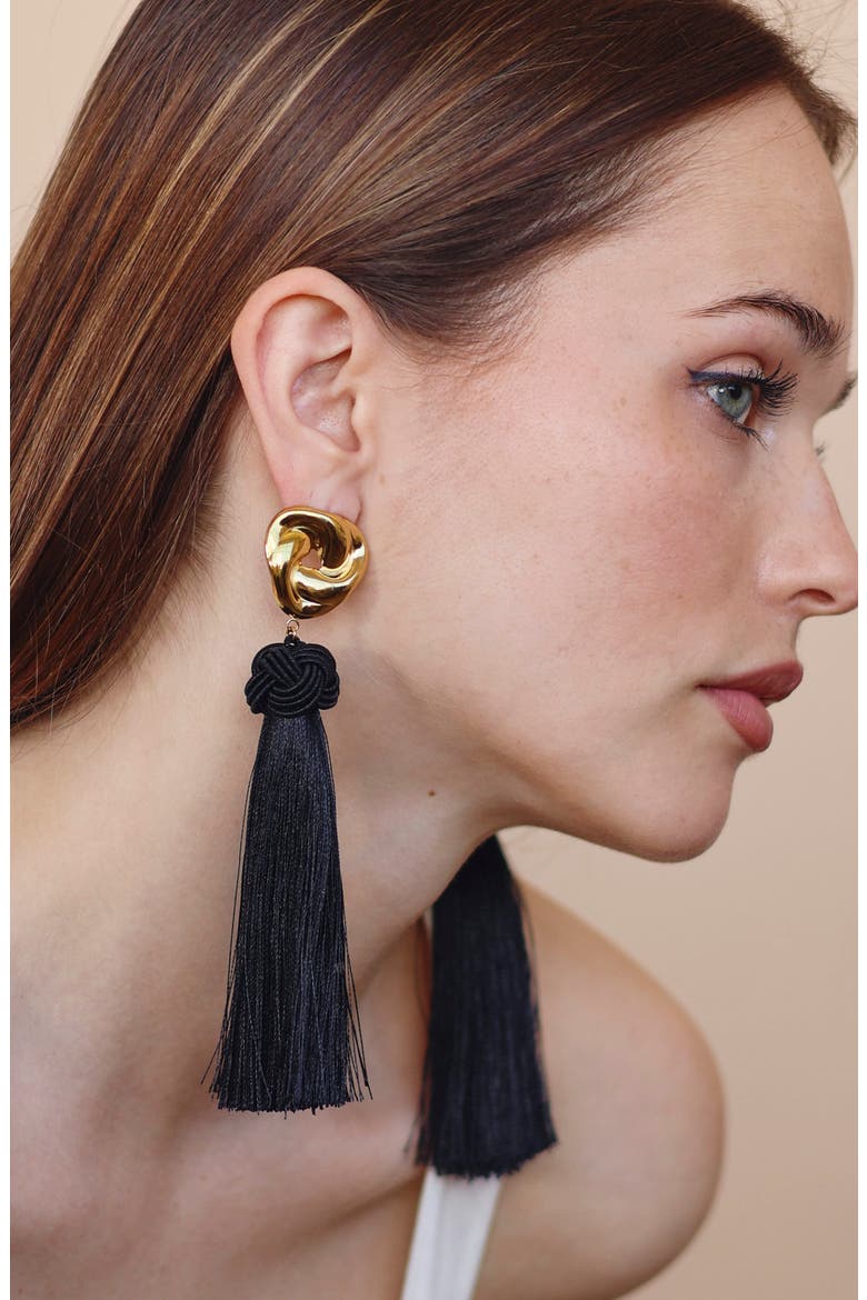 Sierra Tassel Drop Earrings, Alternate, color, GOLD/ BLACK