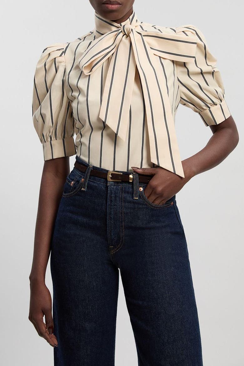 Stripe Pussy Bow Blouse, Alternate, color, Stripe