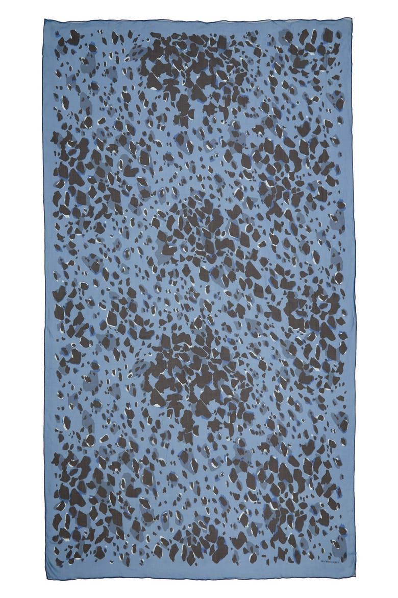 Animal Print Silk Georgette Scarf, Alternate, color, BLUE BELL
