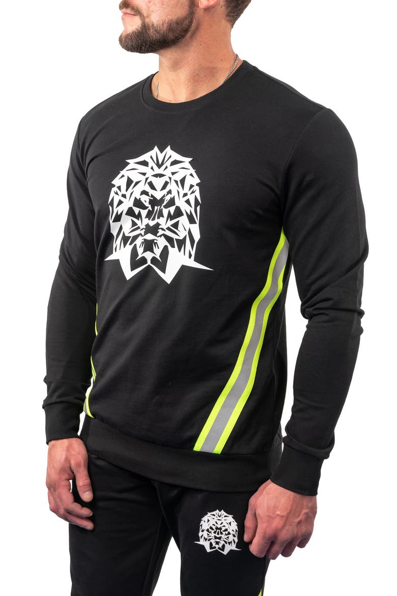 Lightening Black Stretch Cotton Graphic Crewneck Sweater, Alternate, color, BLACK