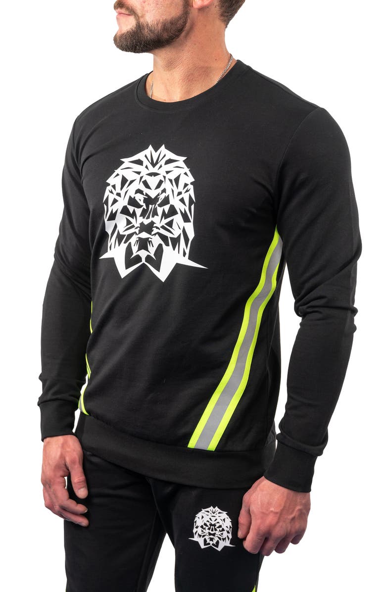 Maceoo Lightening Black Stretch Cotton Graphic Crewneck Sweater, Alternate, color,
