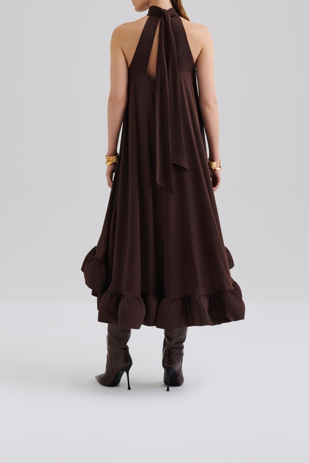 Sabrina Halterneck Ruffled Midi Dress (Women) | Nordstrom