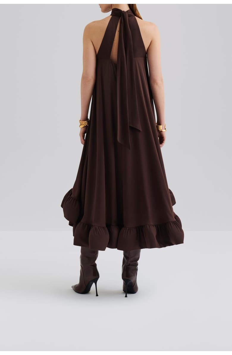 Malina Sabrina Halterneck Ruffled Maxi Dress, Alternate, color, Chocolate