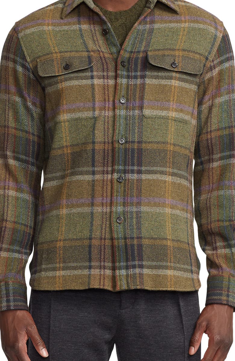 Ralph Lauren Purple Label Bradley Blanket Plaid Wool & Cashmere Button-Up Shirt, Main, color, 