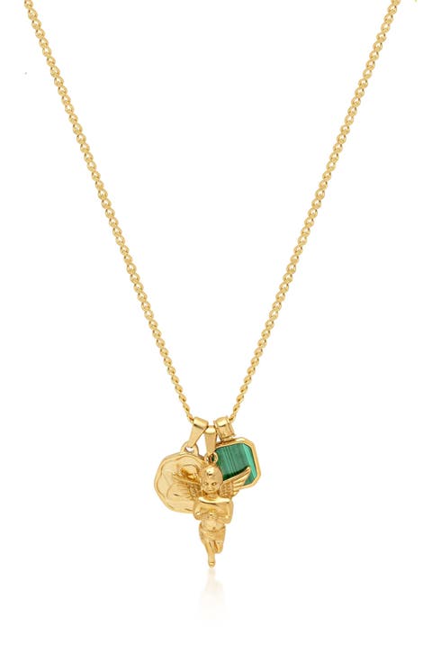 Malachite Talisman Angel Pendant Necklace