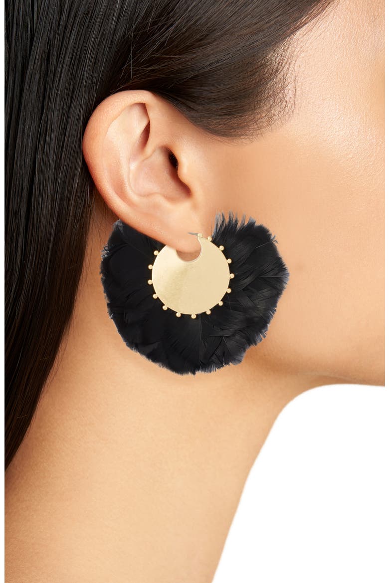 in full feather hoop earrings, Alternate, color, BLACK MULTI