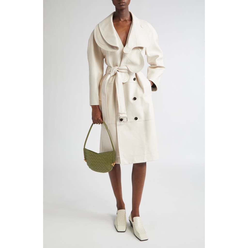 Bottega Veneta Double Breasted Leather Trench Coat