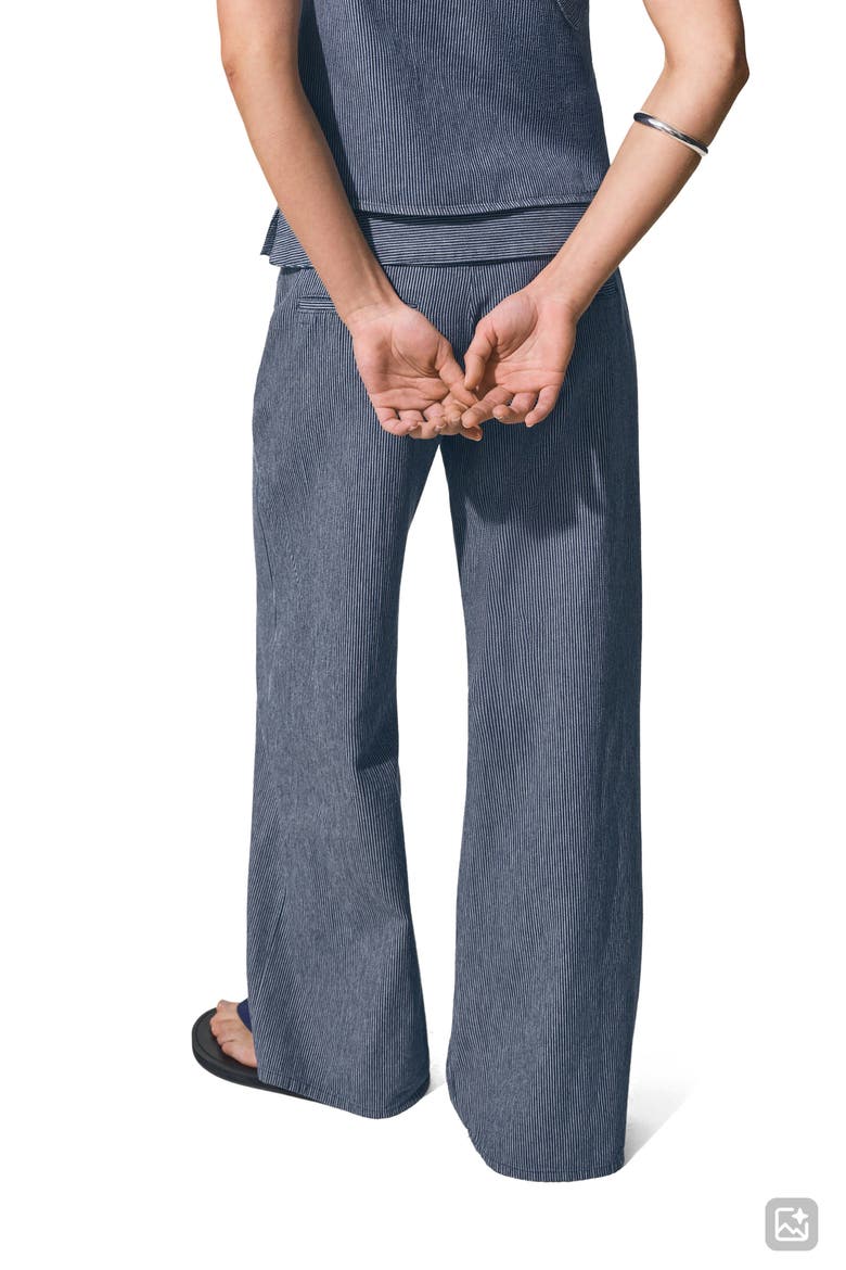 Striped Foldover Cotton Wide Leg Jeans, Alternate, color, DARK BLUE