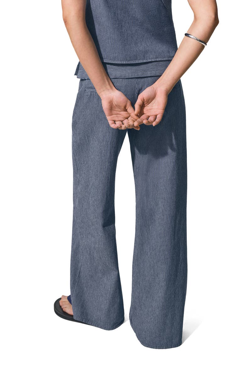 MANGO TEEN Striped Foldover Cotton Wide Leg Jeans, Alternate, color, Dark Blue
