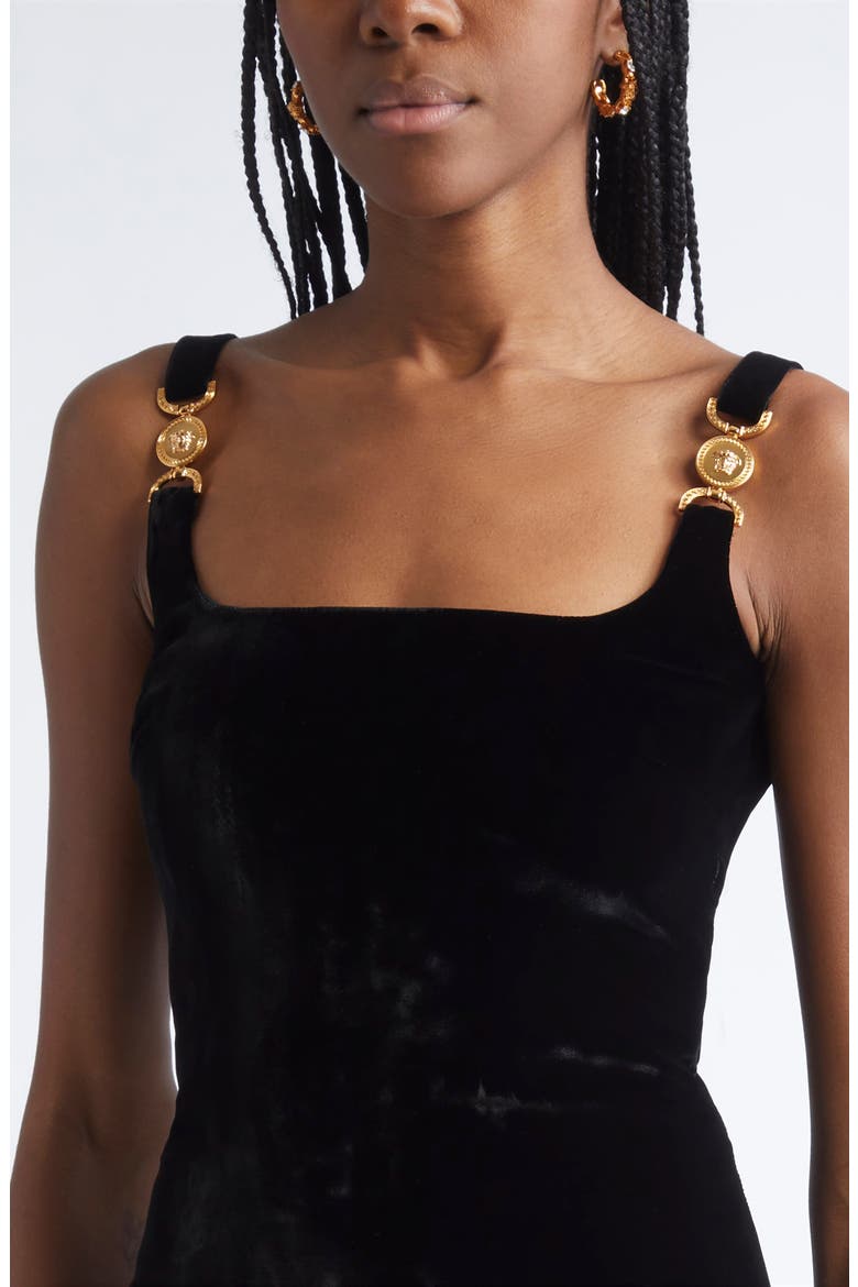 Medusa Strap Liquid Velvet Body-Con Dress, Alternate, color, BLACK