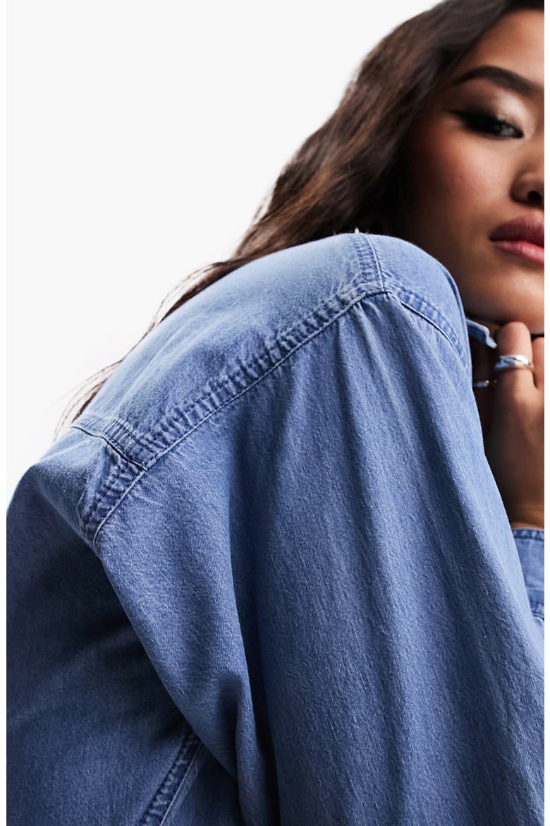 Belted Long Sleeve Denim Shirtdress, Alternate, color, MID BLUE