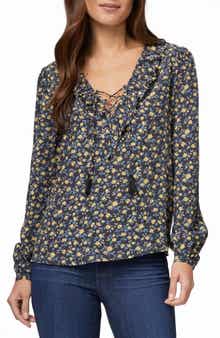 PAIGE Ilara Floral Lace-Up Blouse