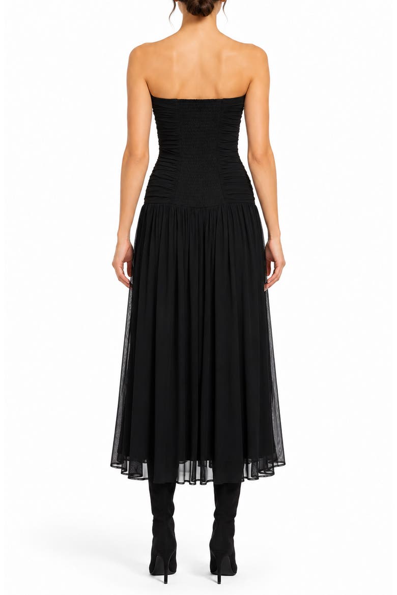 Strapless Mesh Midi Dress, Alternate, color, VERY BLACK