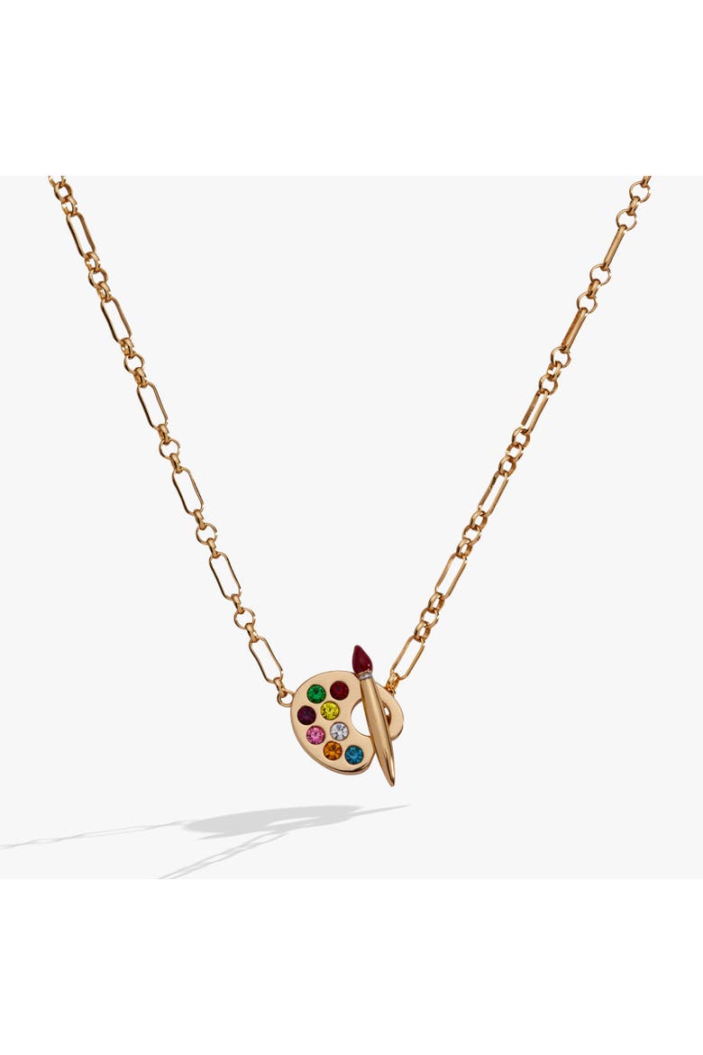 Artist Palette & Paint Brush Toggle Necklace, Main, color, Gold