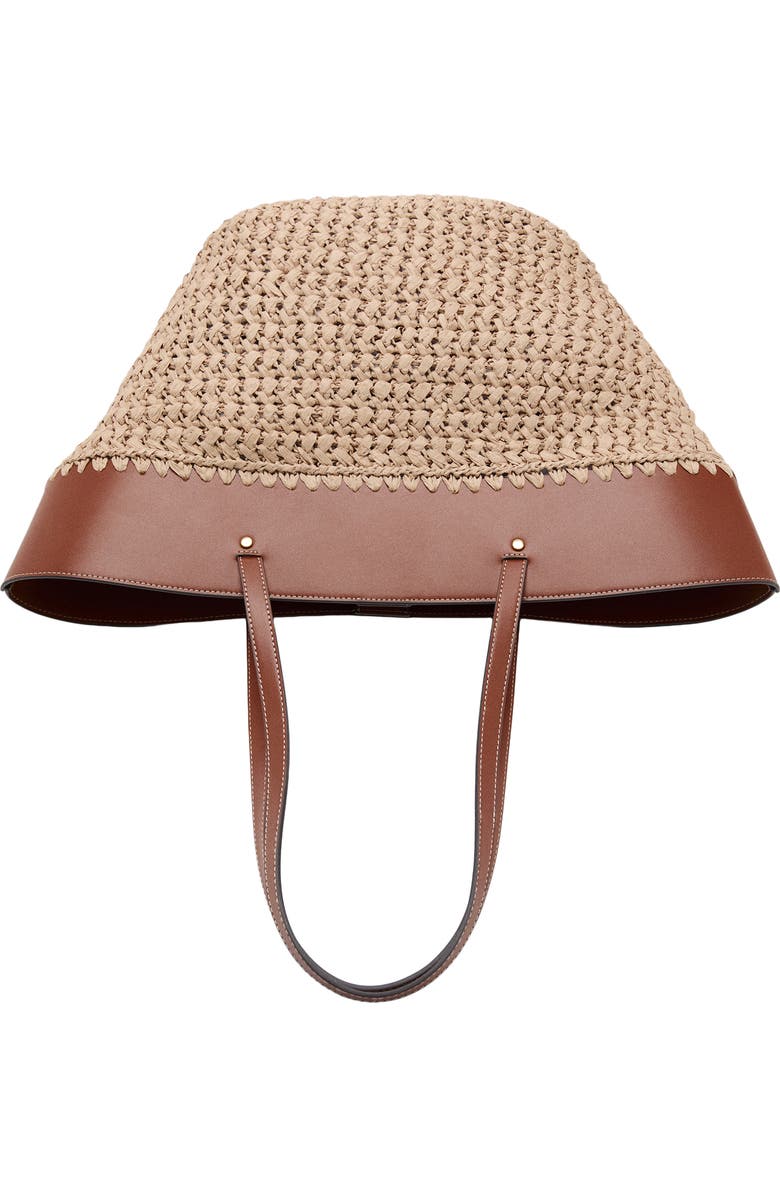 MANGO Paros Straw Tote, Alternate, color, Leather