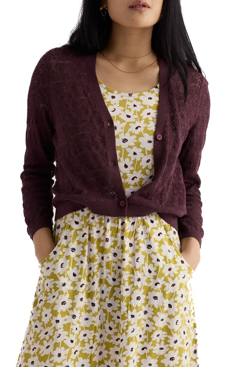 Seasalt Cornwall Sweet Day Pointelle Organic Cotton Cardigan, Main, color, Knit Melange Cacao