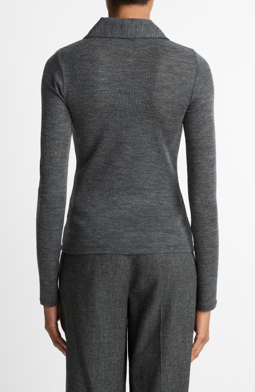 Vince Long Sleeved Multi Button Wool Polo Top In Gray