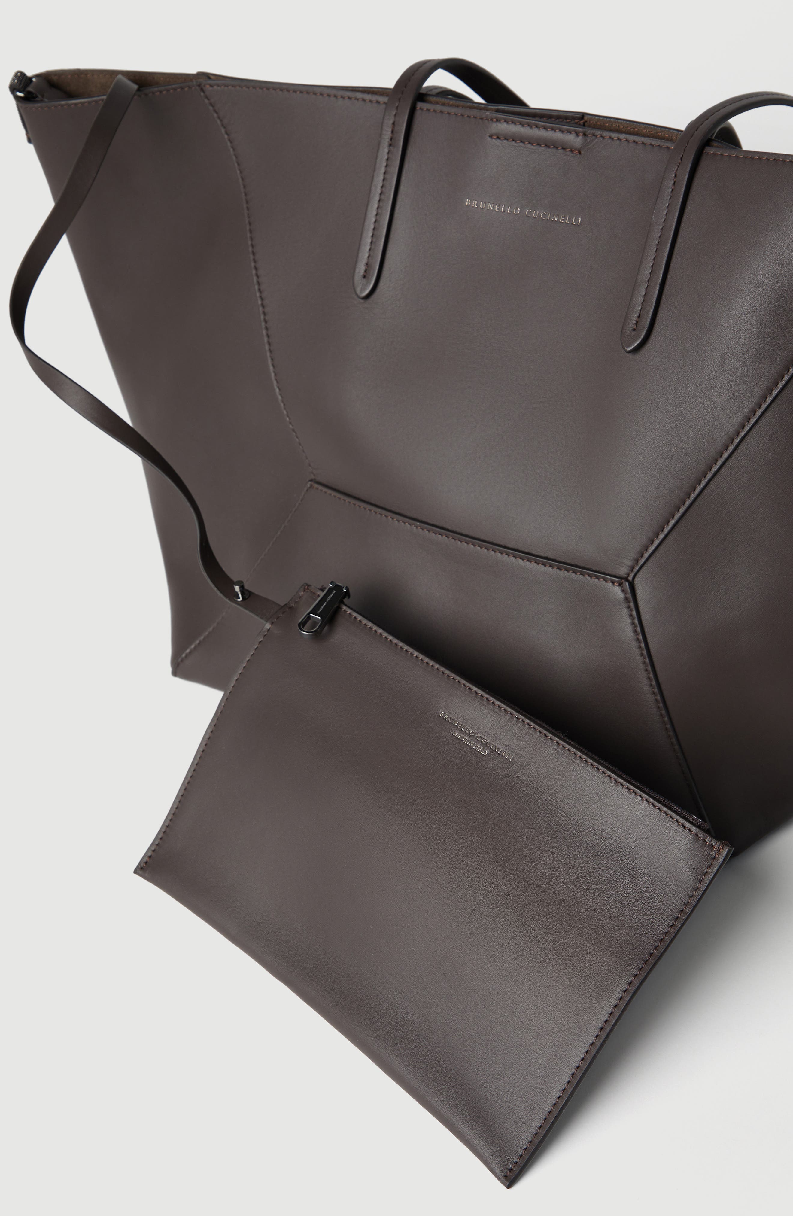 Brunello Cucinelli Calfskin BC Duo bag, Alternate, color, Dark Mahogany