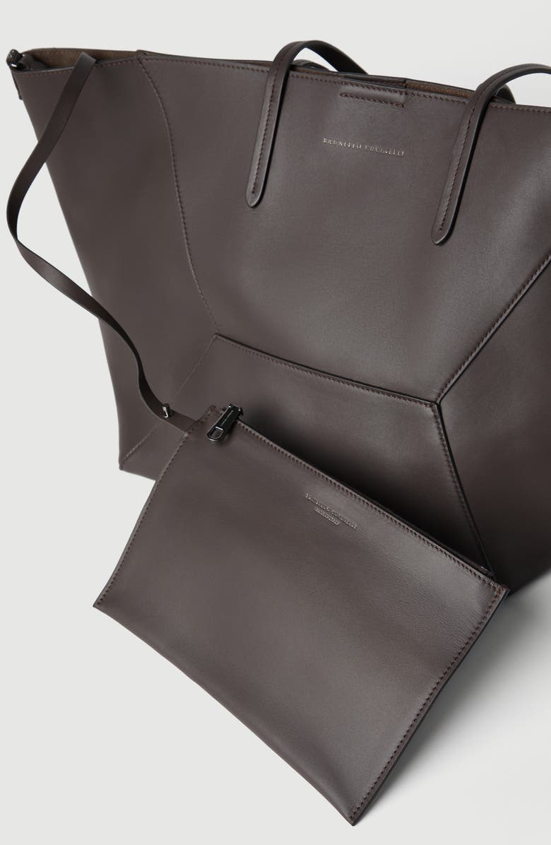 Brunello Cucinelli Calfskin BC Duo bag, Alternate, color, Dark Mahogany