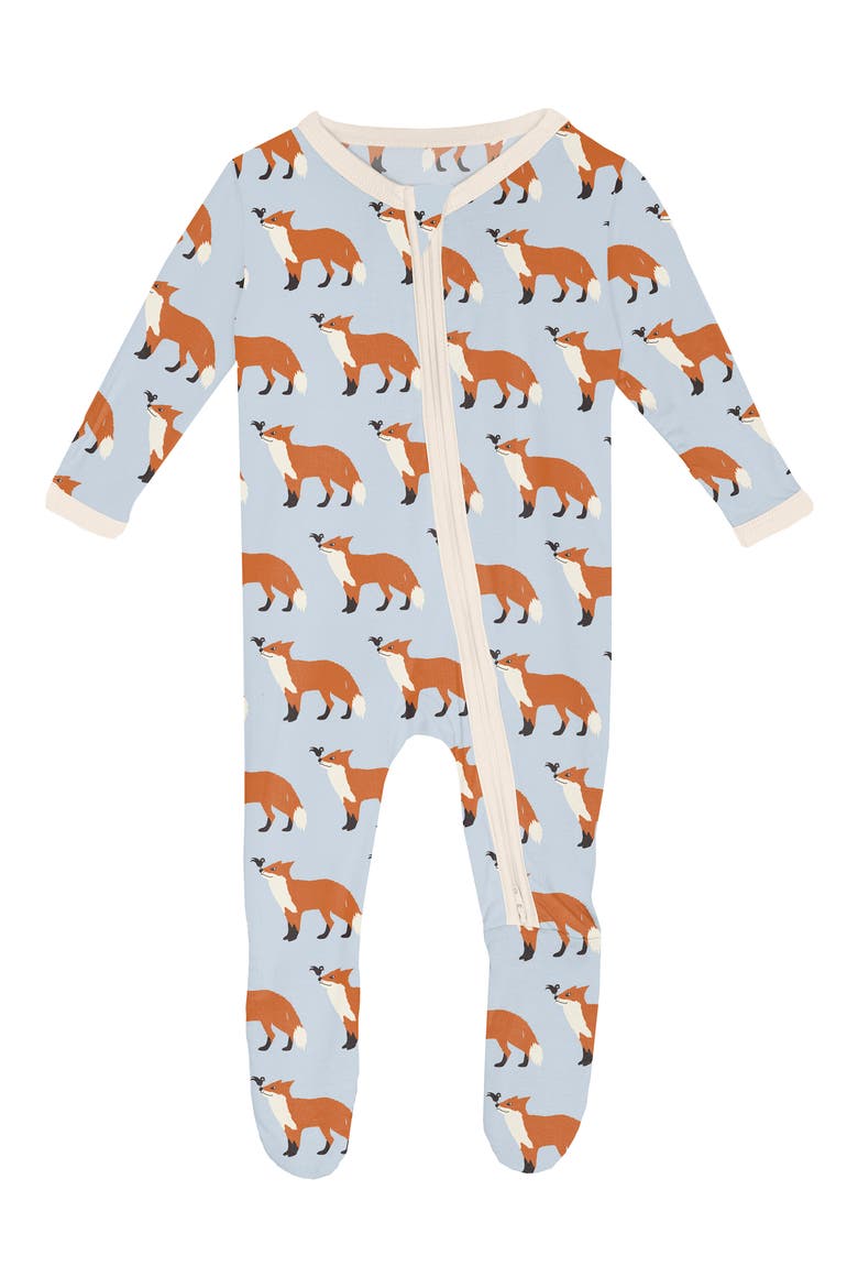 Print Fitted One-Piece Pajamas, Main, color, ILLUSION BLUE FOX & THE CROW