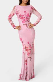 bebe Long Sleeve Powermesh Gown