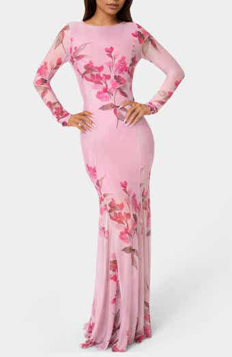 bebe Long Sleeve Powermesh Gown