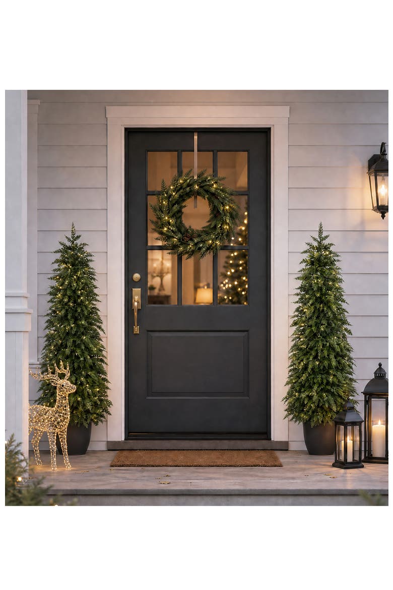 3FT-5FT Pre-lit Christmas Artificial Cedar Porch Tree with Remote Controller, Alternate, color, Green