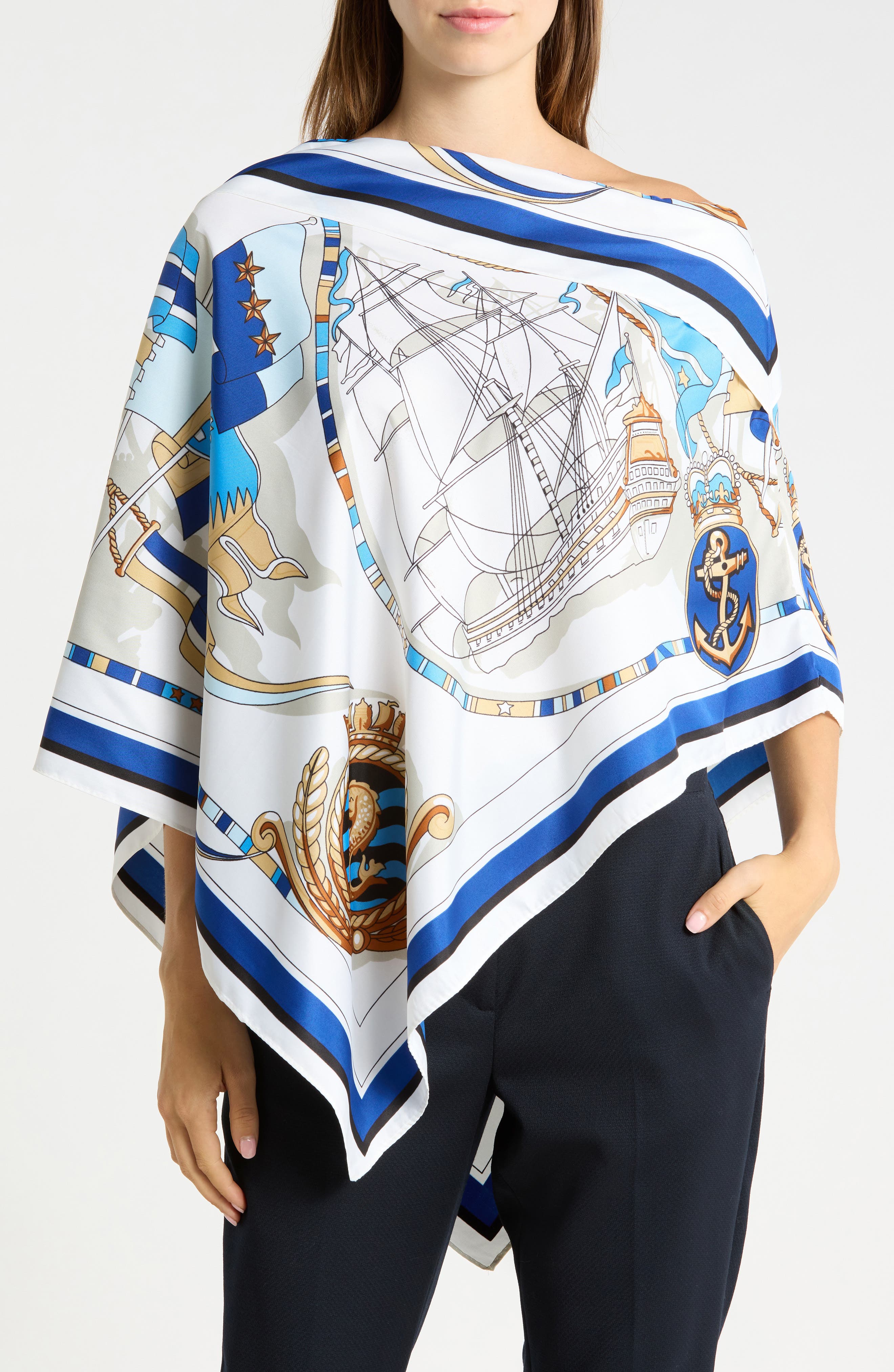 Nautical Print Satin Poncho