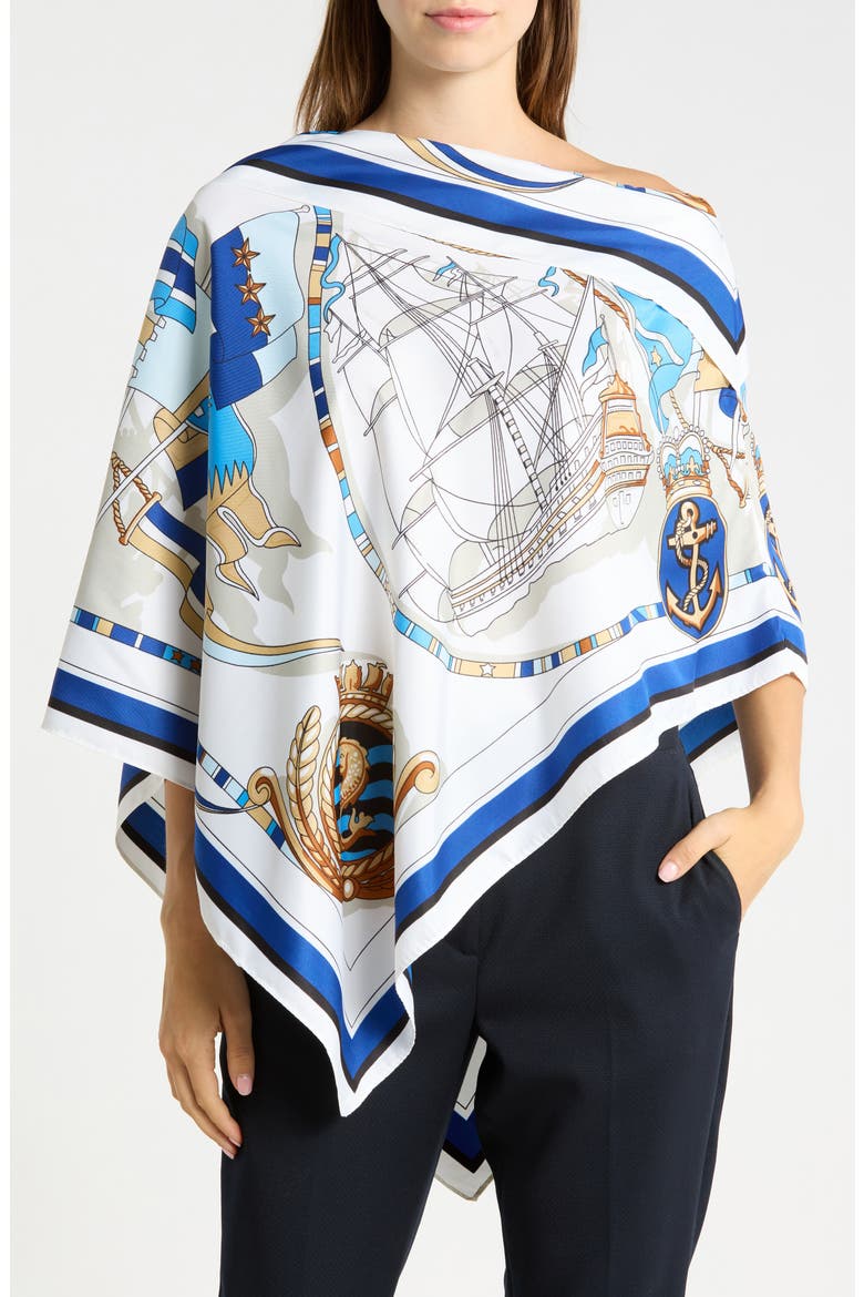 Nautical Print Satin Poncho, Main, color, NAVY