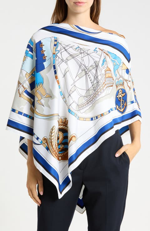 Nautical Print Satin Poncho