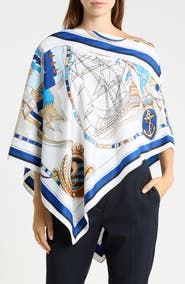 La Fiorentina Nautical Print Satin Poncho